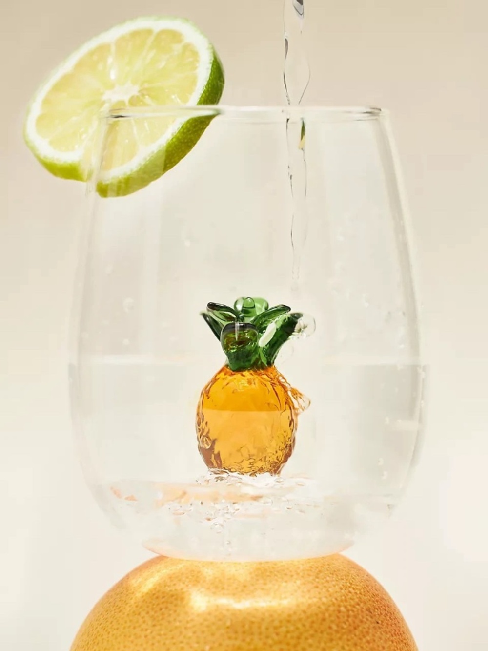NIB Anthropologie Cheerie Icon Stemless Wine Glass Pineapple